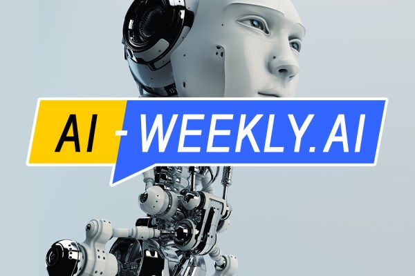 AI-Weekly for Tuesday, March 26, 2024 - Volume 105. The cover of the AI-Weekly newsletter features a humanoid robot with a notably detailed face, resembling a human, but with visible mechanical parts at the neck and in place of ears. The robot's face is a matte white material with a neutral expression and blue eyes. One of its eyes appears to be a camera lens. The head and neck consist of white panels with black details, suggesting sensors or other components. The robot's shoulders and arms are articulated with visible hydraulics and joints, and are metallic in color, possibly chrome or silver. The robot's pose seems passive, with its torso, head, and eyes facing forward. The background is a clean, light blue-grey gradient. Overlaid on the image is the AI-Weekly logo. The logo and the robot are centered, making for a balanced and striking visual composition aimed at suggesting a blend of advanced technology and approachability.