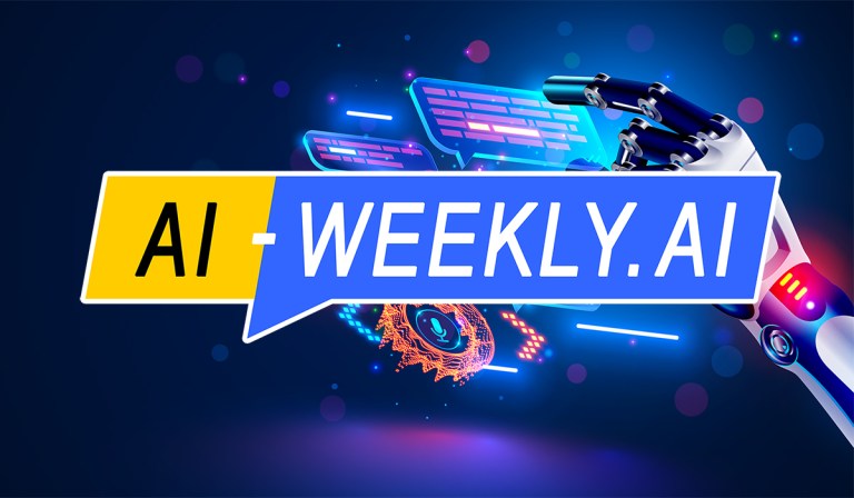 AI-Weekly for Tuesday, April 30, 2024 - Volume 110. This cover of the AI-Weekly newsletter depicts a stylized representation of artificial intelligence in the form of a robotic hand. The hand is predominantly white with blue accents and illuminated elements that suggest advanced technology. It's poised as if interacting with floating digital elements. Above the hand, there are several translucent, blue chat bubbles with white and pink highlights, arranged in a cascading, diagonal formation, symbolizing a dynamic conversation or digital interaction. Below the hand, there's an intricate, orange and yellow digital representation of a human brain with a glowing blue area suggesting cognitive processing or AI learning. The brain looks like it is being powered or activated by the hand. The background is a deep blue with light digital motifs, implying a virtual or cyberspace environment. Bright particles and lens flares are scattered throughout, giving the scene a lively and high-energy atmosphere. Overall, the image conveys a sense of advanced digital communication and artificial intelligence at work.