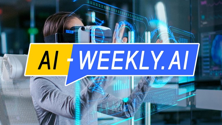 AI-Weekly for Tuesday, June 18, 2024 - Issue 117. This cover of the AI-Weekly newsletter depicts a woman wearing a virtual reality headset is interacting with an array of holographic interfaces in a futuristic setting. She is using her hands to manipulate various transparent blue digital elements, including a DNA helix, circular data charts, graphs, and a virtual keyboard. The background is filled with additional screens displaying complex data, contributing to the high-tech, immersive environment. The woman is dressed casually in a light grey long-sleeve shirt, and her focused expression indicates she is deeply engaged with the virtual content.