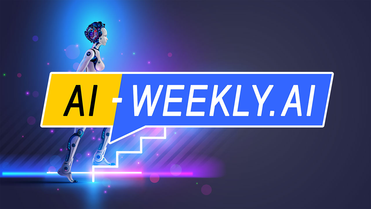 AI-Weekly for Tuesday, August 27, 2024 - Issue 127. This cover of the AI-Weekly newsletter depicts a humanoid female robot ascending a glowing, neon-lit staircase set against a dark blue and purple gradient background. The robot has a sleek, futuristic design with a white and metallic body, articulated joints, and visible circuits in shades of blue and purple. Its head features a transparent dome-like structure housing a complex network of wires and lights. The steps are outlined in bright white neon, creating a sense of forward motion and progress. Softly glowing orbs and lens flares of various colors, including pink and green, float around the robot, adding a sense of dynamism and futuristic ambiance to the scene.