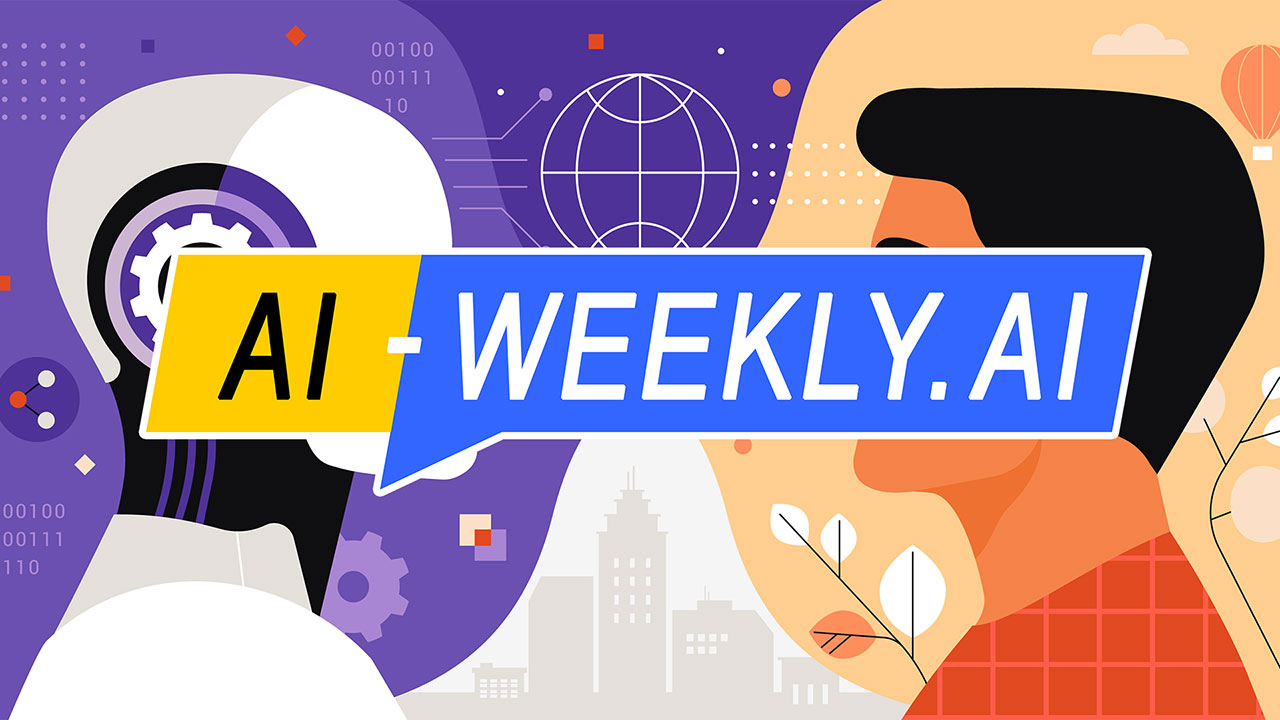 AI-Weekly for Tuesday, September 3, 2024 - Issue 128. This cover of the AI-Weekly newsletter depicts a stylized illustration of a side-by-side comparison of a human and a robot, symbolizing the intersection of technology and humanity. On the left, the robot is portrayed with a white face, exposed circuitry, and a prominent gear within its head, set against a purple background filled with binary code, geometric shapes, and a digital globe icon, representing data and connectivity. On the right, the human figure, with an orange skin tone and dark hair, wears glasses with a reflective blue lens, and is set against a light beige background featuring subtle natural elements like leaves and clouds, suggesting a balance between technology and nature. The contrasting colors and elements highlight the theme of human-computer interaction and collaboration.