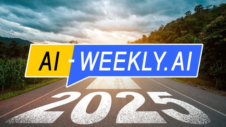 AI-Weekly for Tuesday, December 31, 2024 - Issue 145. This cover of the AI-Weekly newsletter depicts a scenic rural road that stretches into the distance, flanked by green cornfields on the left and lush forest on the right, under a dramatic, cloudy sky. The road is marked with a large white arrow pointing forward, and the year '2025' is painted prominently on the asphalt. In the background, the sun sets or rises on the horizon, casting a golden glow over the landscape, symbolizing progress, hope, or a journey toward the future.