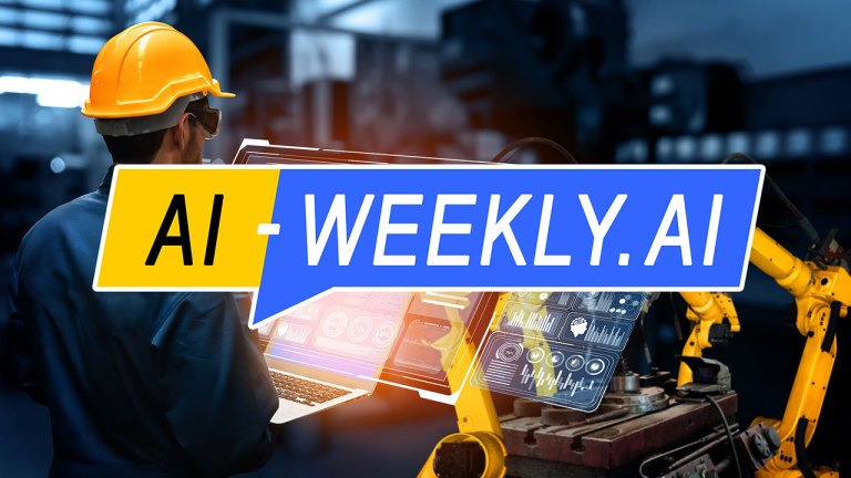 AI-Weekly for Tuesday, January 7, 2025 - Issue 146. This cover of the AI-Weekly newsletter depicts a worker wearing a yellow safety helmet and protective glasses operating a laptop in an industrial setting, surrounded by robotic arms. A transparent overlay of holographic interfaces displays technical data, graphs, and control panels related to robotic arm performance and system monitoring. The scene conveys advanced automation, industrial technology, and the integration of digital tools in manufacturing processes, with a futuristic and innovative atmosphere highlighted by the glowing holographic elements.