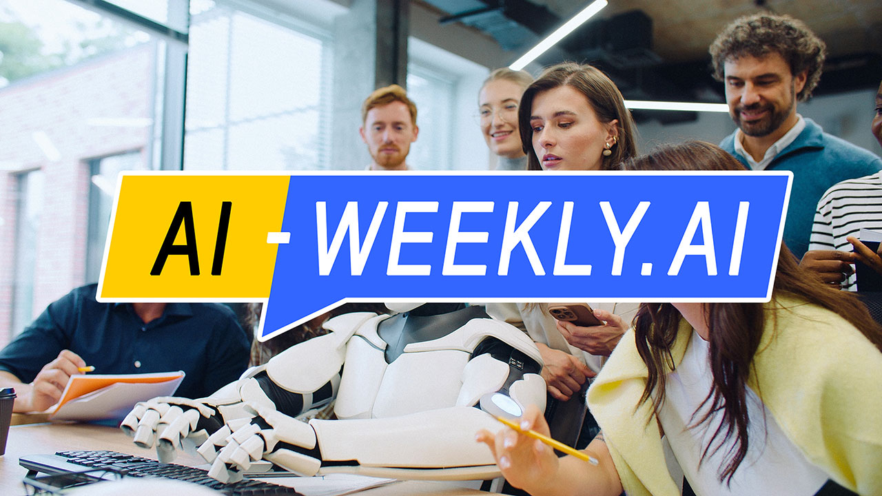 AI-Weekly for Tuesday, February 18, 2025 - Issue 152. This cover of the AI-Weekly newsletter depicts a humanoid robot with a sleek white and black design sitting at a desk, its robotic hands placed on a keyboard, surrounded by a diverse group of human professionals. The group, consisting of men and women in business casual attire, observe the robot with expressions of curiosity, intrigue, and engagement. Some hold notebooks or smartphones, while others lean in closely. The setting is a modern, well-lit office with large windows, an industrial-style ceiling, and a contemporary workspace design.