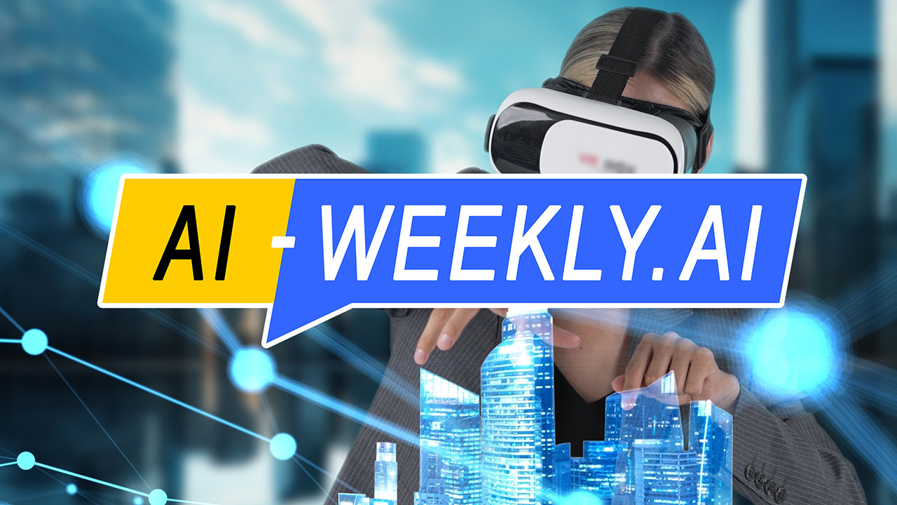 AI-Weekly for Tuesday, February 25, 2025 - Issue 153. This cover of the AI-Weekly newsletter depicts a woman wearing a virtual reality (VR) headset as she interacts with a futuristic holographic cityscape composed of glowing blue skyscrapers. She is dressed in a business suit and gestures with both hands as if manipulating the digital structures. The background features a blurred city skyline with abstract blue light connections, symbolizing technology, innovation, and virtual urban planning.