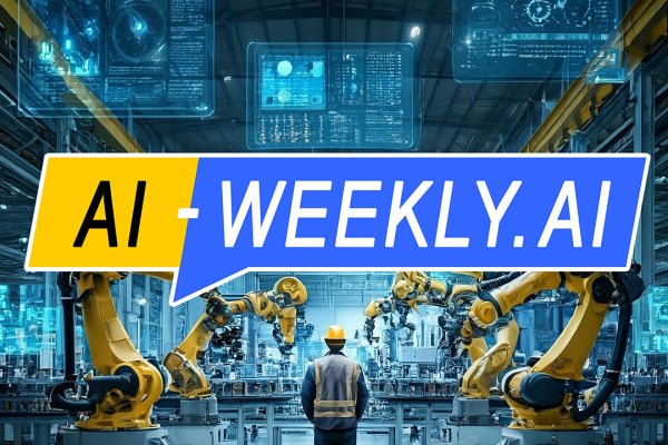 AI-Weekly for Tuesday, June 17, 2025 - Issue 169. This cover of the AI-Weekly newsletter depicts a spacious, high-ceilinged futuristic factory with a single worker in a yellow hard hat standing inside, wearing a reflective vest and standing with their back to the viewer, they face two rows of bright yellow robotic arms that arch toward a central conveyor line; translucent blue holographic screens filled with data and diagrams hover in mid-air above the machinery, suggesting advanced AI-controlled automation in a modern industrial environment.