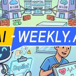 AI-Weekly for Tuesday, January 13, 2026 - Issue 199. This cover of the AI-Weekly newsletter depicts a colorful illustration showing a friendly robot with a stethoscope labeled Copilot assisting a doctor and patient as they review digital medical data on a tablet. Behind them, a secure medical records vault emits papers with warning symbols, and a hospital connects via data cables to multiple AI laboratories protected by firewalls. The scene emphasizes healthcare data privacy, consent, and AI collaboration, with bright colors and a futuristic yet approachable style.