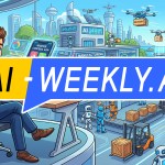 AI-Weekly for Tuesday, March 17, 2026 - Issue 208. This cover of the AI-Weekly newsletter depicts an illustration of a smiling businessman sitting in a modern office chair holding a large tablet labeled Master Control App, using it to manage a futuristic AI-powered supply chain system; holographic dashboards show metrics for sales, logistics, and technology while a smart factory operates behind him with robotic arms assembling boxes on a production line, small robots and forklifts moving packages in a logistics area, drones flying overhead carrying delivery boxes, a port with a cargo ship in the background, and buildings labeled AI, R&D, Supply Chain, and AI Customer Service, all set in a bright high-tech cityscape with solar panels, digital charts, and automated systems indicating a fully autonomous, AI-driven manufacturing and distribution network.