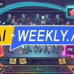 AI-Weekly for Tuesday, April 28, 2026 - Issue 214. This cover of the AI-Weekly newsletter depicts a cartoon. Left: An orange handheld Claude Hardware Buddy device with stubby arms; on its screen, a face with wide eyes, sweat drops, and exclamation marks. Two buttons: green 'A' marked 'APPROVE,' red 'B' marked 'DENY.' Right: a coral star-shaped character in a hard-hat, eyes squinted in a smile, holding a glowing scroll. Text reads: 'rm -rf /.' Center: a monitor swarms with tiny blue-uniformed workers carrying briefcases, papers, and sparking gear. A Bluetooth arc links the device to a small window above. Below: rainbow keyboard, mug reading '404: SLEEP NOT FOUND,' notes reading 'ASK BUDDY FIRST,' pizza slice.